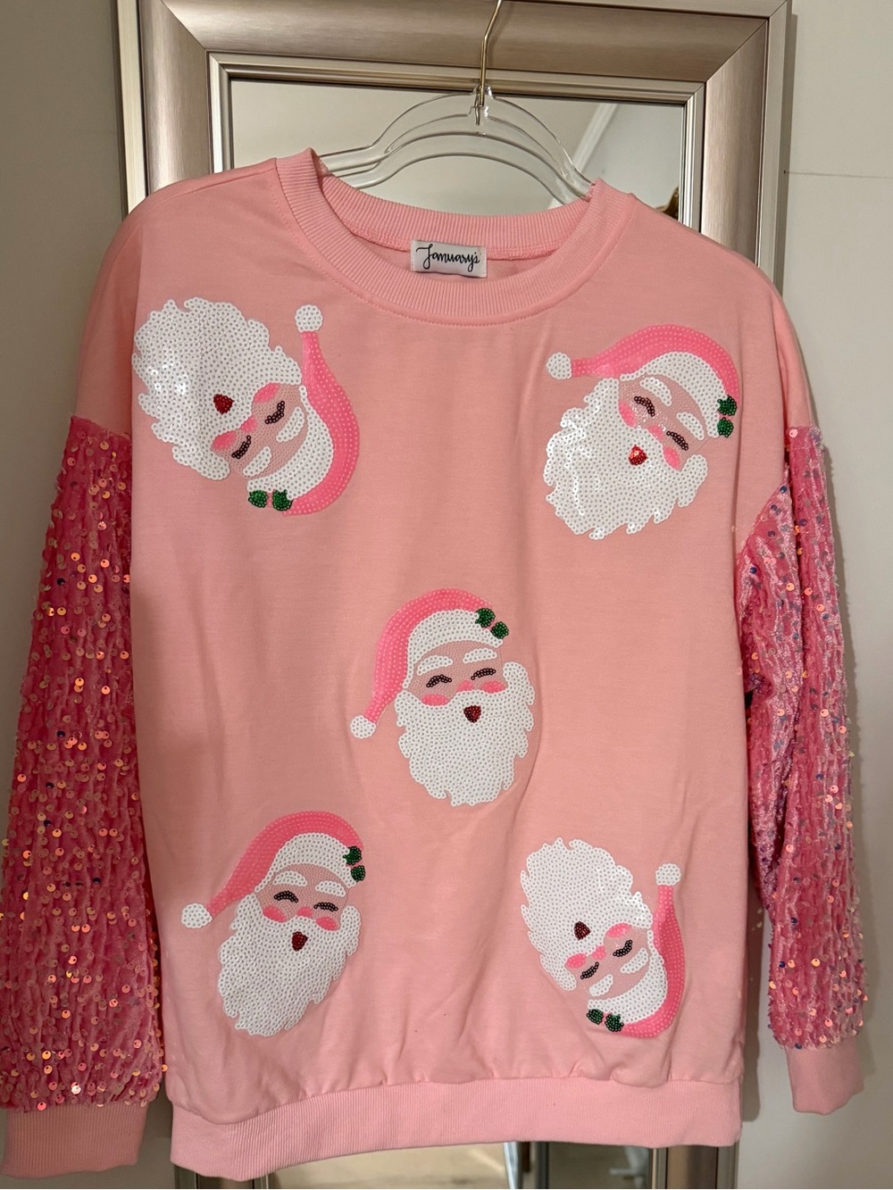 Pink Santa Sequin Sleeve Sweatshirt - Picture 2 of 3